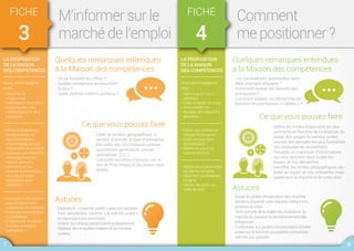 LA PROPOSITION
DE LA MAISON
DES COMPÉTENCES
Vous accompagner
pour :
• Présenter le
programme
d’animation de la MDC
• Vous aiguiller vers
l’interlocuteur le plus
approprié
• Mettre à disposition
des annuaires et
des informations
économiques sur les
entreprises du territoire
• Proposer une sélection
d’ouvrages sur les
métiers porteurs
• Sélectionner les
sources d’information,
les sites d’emploi
spécialisés pour
candidater
• Participer à des ateliers
pour acquérir votre
autonomie sur Internet
• Faire des recherches à
la CyberBase
• S’approprier et utiliser
les sites d’emplois
spécialisés
FICHE
3
M'informer sur le
marché de l’emploi
Quelques remarques entendues
à la Maison des compétences
Astuces
Ce que vous pouvez faire
- Où se trouvent les offres ?
- Quelles entreprises embauchent
le plus ?
- Quels sont les métiers porteurs ?
- Exploiter le « marché caché » avec les candida-
tures spontanées comme « le marché ouvert »
en répondant aux annonces.
- Activer son réseau personnel et professionnel.
- Réaliser des enquêtes métiers et se montrer
curieux.
- Cibler le secteur géographique, le
secteur d’activité, le type d’entreprise.
- Recueillir des informations (presse
quotidienne généraliste, presse
spécialisée, CCI…).
- Consulter les offres d’emploi, sur le
site de Pôle emploi et les autres sites
dédiés.
LA PROPOSITION
DE LA MAISON
DES COMPÉTENCES
Vous accompagner
pour :
• Faire le point sur la
situation
• Créer la feuille de route
• Vous outiller en
fonction de l’objectif à
atteindre
• Définir les critères de
ciblage d’entreprise
• Créer un répertoire
d’entreprises
• Mettre en place un
tableau de bord
• Apprendre à paramétrer
les alertes emplois
• Gérer les candidatures
en ligne
• Utiliser les outils de
veille du web
FICHE
4
Comment
me positionner ?
Quelques remarques entendues
à la Maison des compétences
Astuces
Ce que vous pouvez faire
- Les candidatures spontanées sont-
elles vraiment efficaces ?
- Comment évaluer les besoins des
entreprises ?
- Comment adapter les démarches en
fonction des entreprises « ciblées » ?
- Elargir les pistes d’exploration vers d’autres
secteurs d’activité voire d’autres métiers très
proches du vôtre.
- Tenir compte de la réalité des évolutions du
marché du travail et du fonctionnement des
entreprises.
- S’intéresser aux projets d’implantation d’entre-
prises sur le territoire, aux petites entreprises
comme aux grandes.
- Définir les modes d’approche les plus
pertinents en fonction de l’entreprise, du
poste, des usages du secteur profes-
sionnel, des périodes les plus favorables,
des habitudes de recrutement.
- Recueillir un maximum d’informations
qui vous serviront dans toutes les
étapes de vos démarches.
- Identifier des limites géographiques réa-
listes au regard de vos contraintes mais
également du marché et de votre cible.
7 8
 
