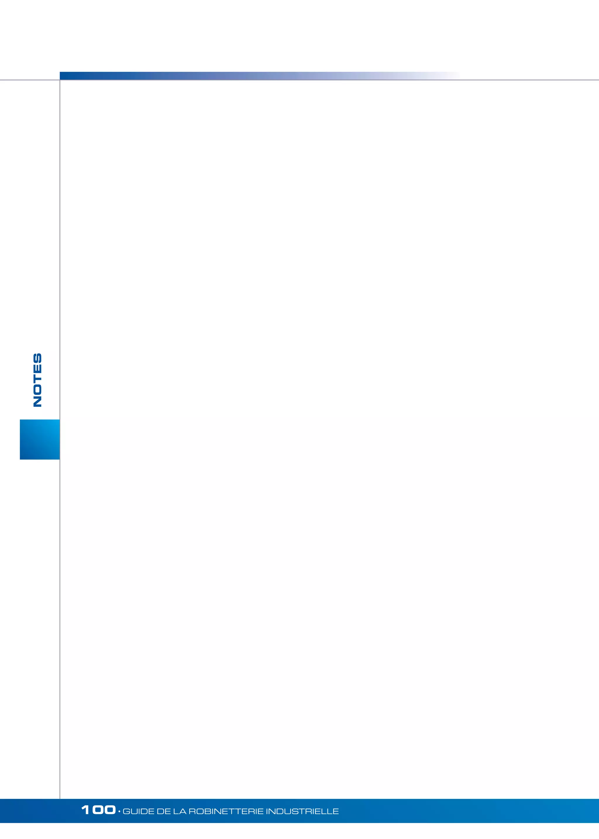 100• GUIDE DE LA ROBINETTERIE INDUSTRIELLE 
NOTES 
 