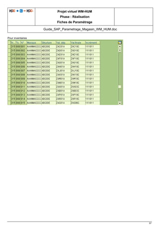 Projet virtuel WM-HUM
Phase : Réalisation
Fiches de Paramétrage
Guide_SAP_Parametrage_Magasin_WM_HUM.doc
57
Pour inventaires
 