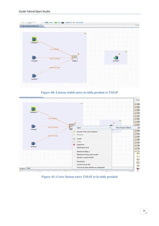 Guide Talend Open Studio




                Figure 40: Liaison établi entre la table produit et TMAP




                 Figure 41: Créer liaison entre TMAP et la table produit




                                                                           24
 