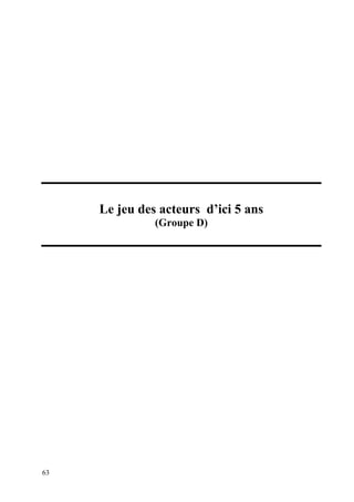 Le jeu des acteurs d’ici 5 ans
               (Groupe D)




63
 