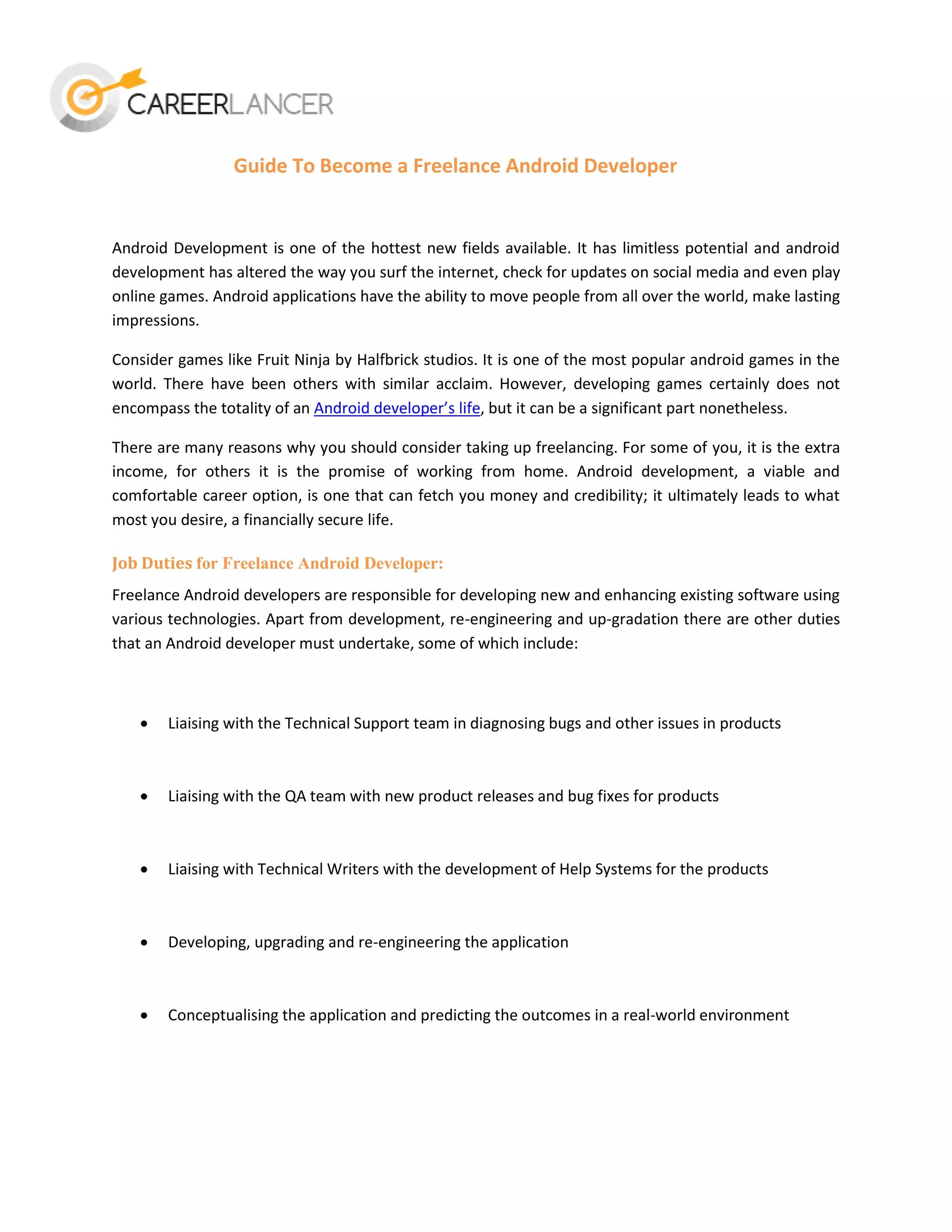 Guide To Become A Freelance Android Developer | PDF