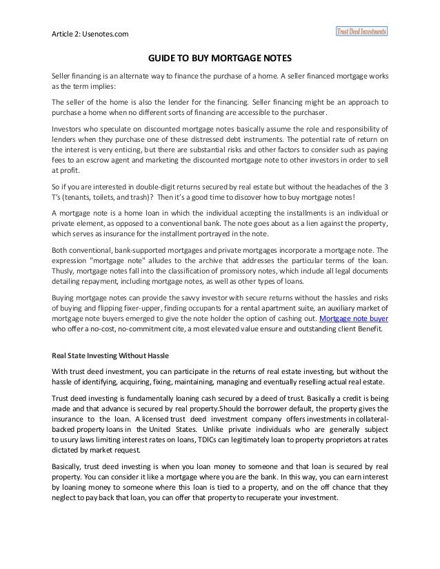 Guide To Buy Mortgage Notes