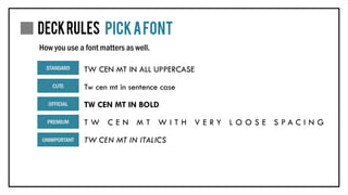 How you use a font matters as well.
TW CEN MT IN ALL UPPERCASE
TW CEN MT IN BOLD
T W C E N M T W I T H V E R Y L O O S E S P A C I N G
Tw cen mt in sentence case
TW CEN MT IN ITALICS
STANDARD
CUTE
OFFICIAL
PREMIUM
UNIMPORTANT
 