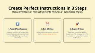 Step by step instructions creation tool - GuideToDocs | PPTX