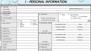 I – PERSONAL INFORMATION.
 