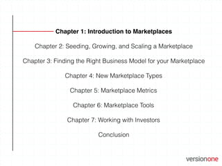 Chapter 1: Introduction to Marketplaces 
 
Chapter 2: Seeding, Growing, and Scaling a Marketplace 
 
Chapter 3: Finding th...