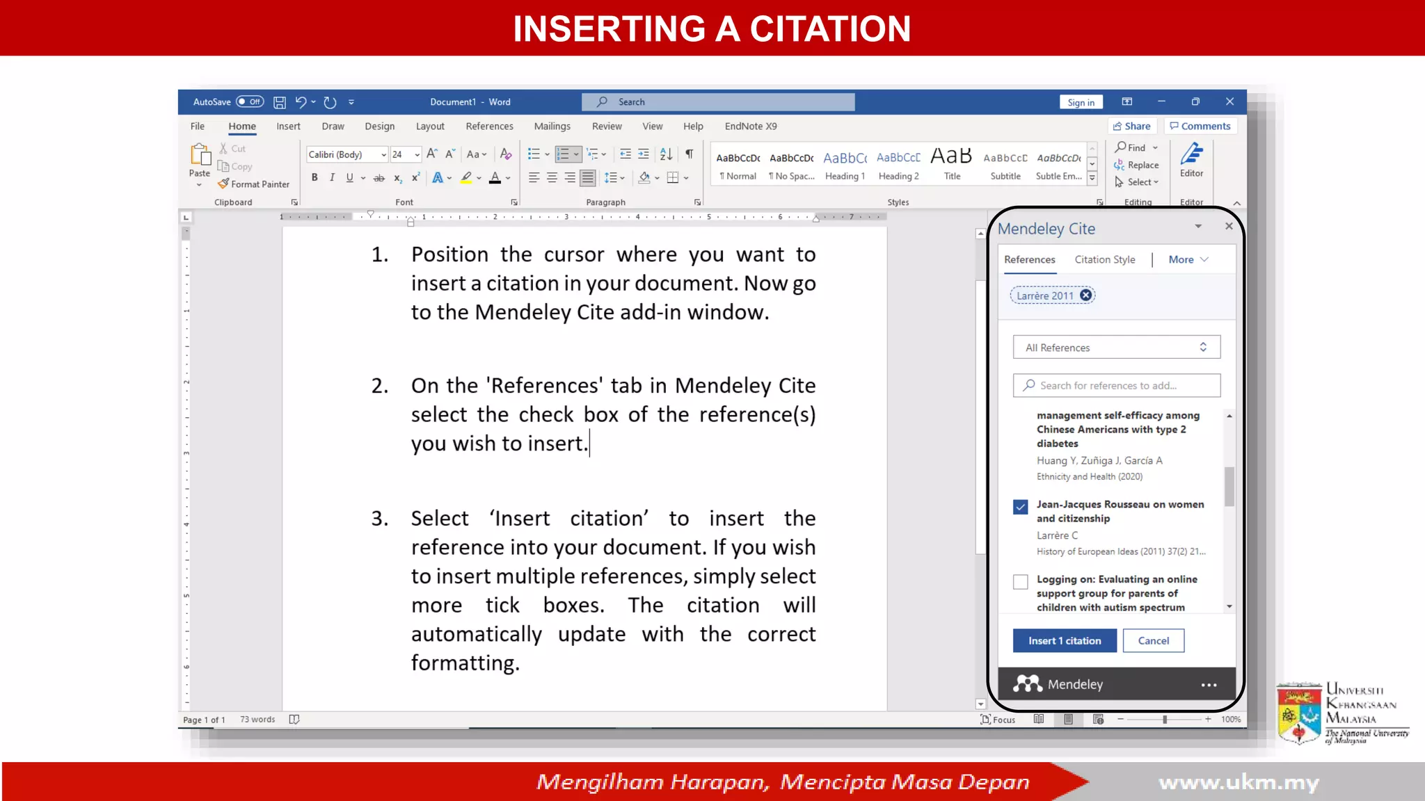 INSERTING A CITATION
 