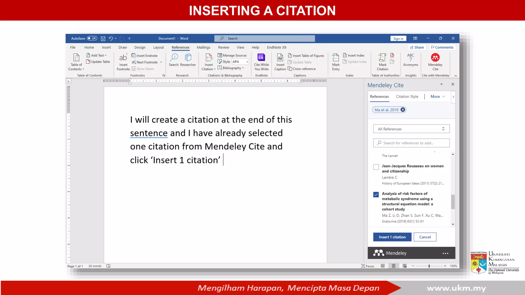 INSERTING A CITATION
 