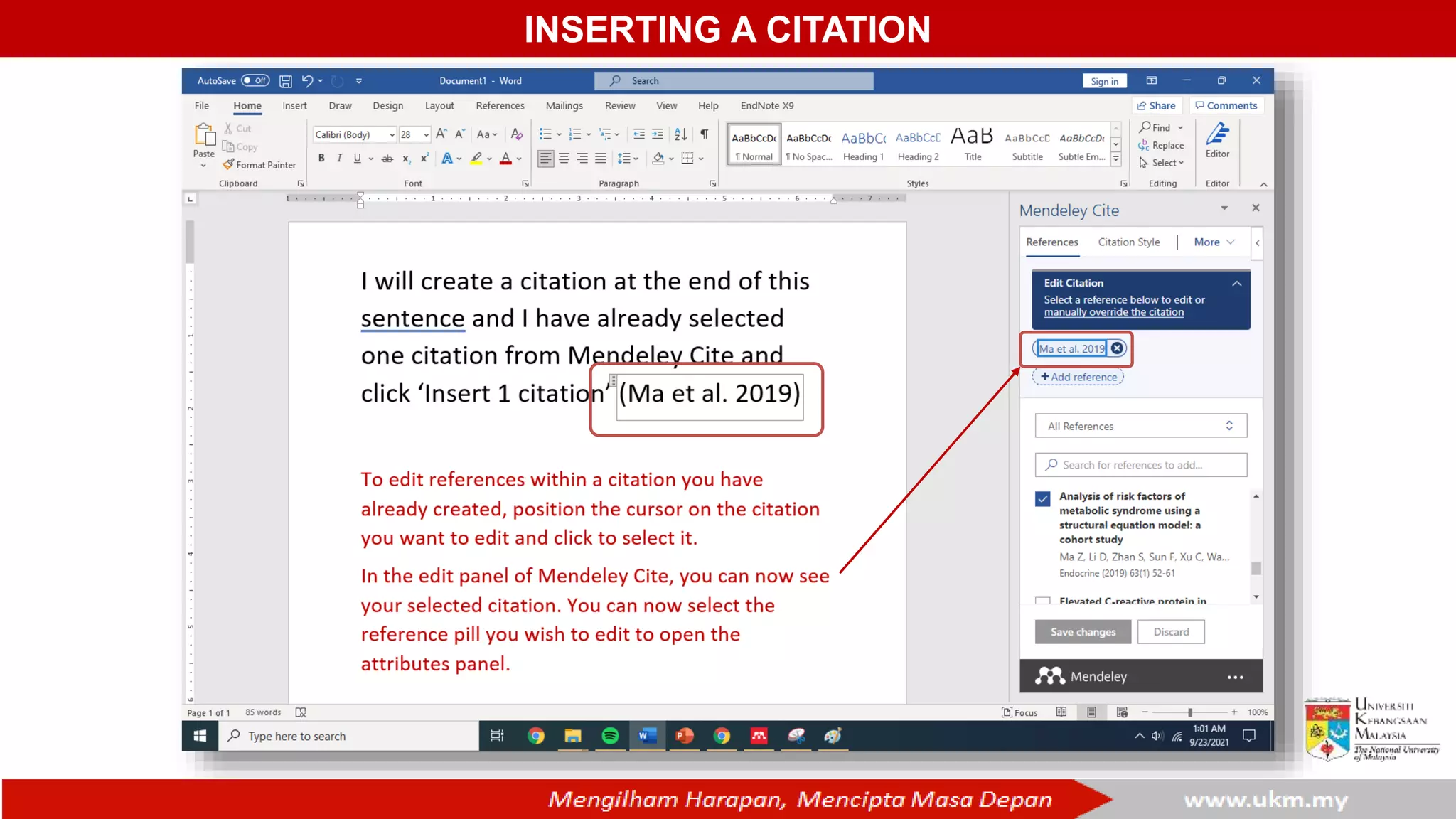 INSERTING A CITATION
 