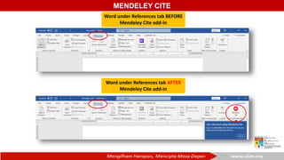 MENDELEY CITE
Word under References tab BEFORE
Mendeley Cite add-in
Word under References tab AFTER
Mendeley Cite add-in
 