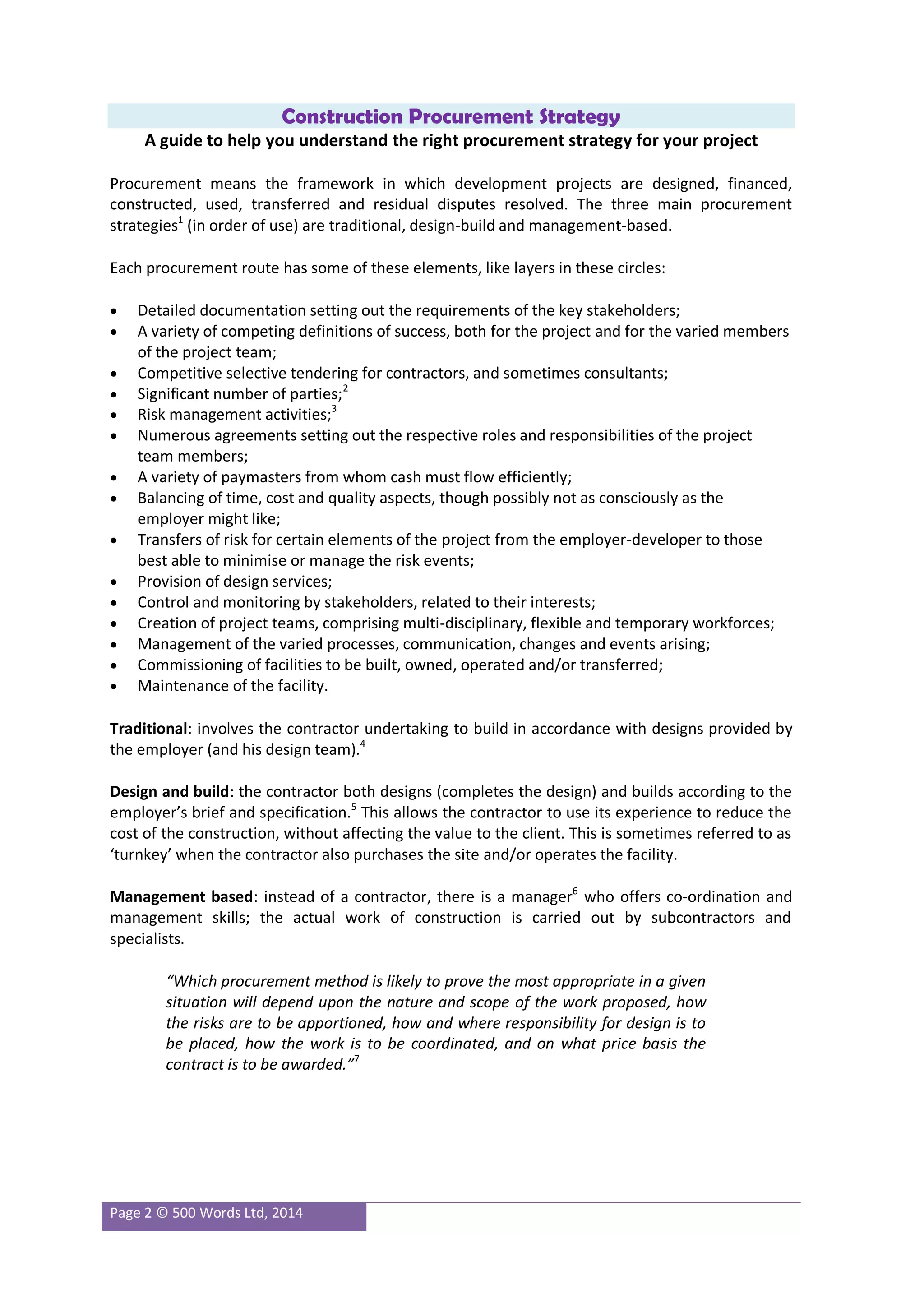 Guide to Construction Procurement Strategies | PDF