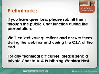 Preliminaries
If you have questions, please submit them
through the public Chat function during the
presentation.

We’ll c...