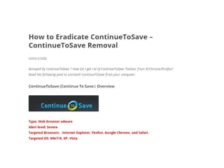 Guide to remove continuetosave