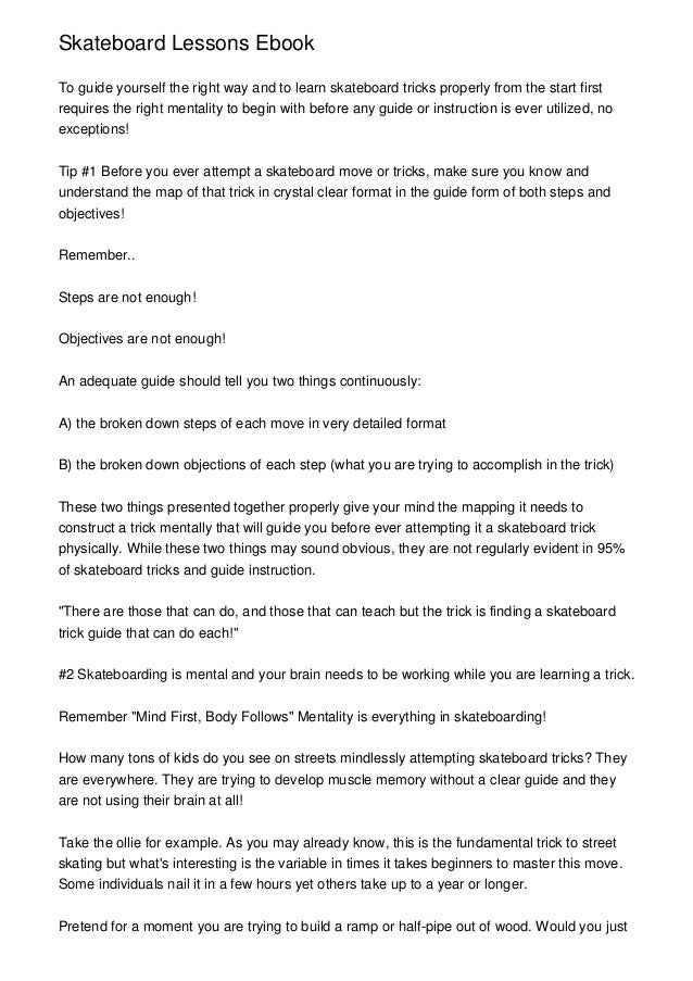Skateboard Lessons Ebook