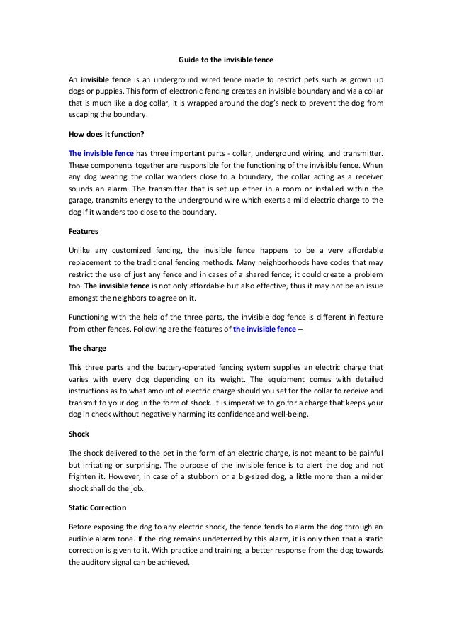 Guide to the invisible fence