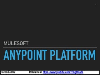 ANYPOINT PLATFORM
MULESOFT
1
Harish Kumar Reach Me at https://www.youtube.com/c/RightCode
 