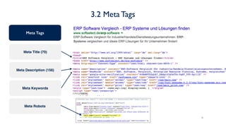 12
3.2 Meta Tags
Meta Tags
Meta Title (70)
Meta Description (156)
Meta Robots
Meta Keywords
 