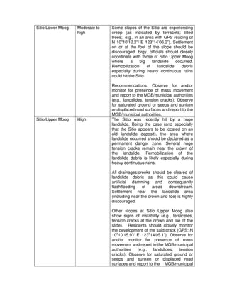 Sitio Lower Moog   Moderate to   Some slopes of the Sitio are experiencing
                   high          creep (as indi...