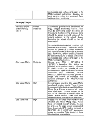 or displaced road surfaces and report to the
                               MGB/municipal authorities. Develop an
        ...