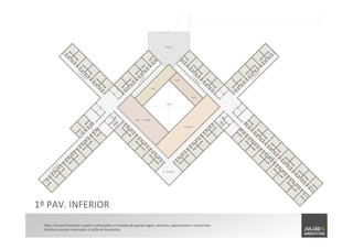 Nota:	
  Estudo	
  Preliminar	
  sujeito	
  à	
  alterações	
  em	
  função	
  de	
  ajustes	
  legais,	
  técnicos,	
  operacionais	
  e	
  comerciais.	
  	
  
Direitos	
  autorais	
  reservados	
  à	
  Julião	
  &	
  Arquitetos	
  
1º	
  PAV.	
  INFERIOR	
  
 