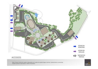 ACESSOS	
  
ACESSO	
  DE	
  
PEDESTRES	
  
ACESSO	
  DE	
  
VEÍCULOS	
  
SENTIDO	
  DO	
  
TRÁFEGO	
  
Nota: Estudo Preliminar sujeito à alterações em função de ajustes legais, técnicos, operacionais e comerciais.
Direitos autorais reservados à Julião & Arquitetos
 