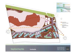 Implantação Insolação
SOLSTÍCIO	
  DE	
  
VERÃO	
  (SOL	
  A	
  PINO)	
  
	
  
	
  SOLSTÍCIO	
  DE	
  
INVERNO	
  (ENTRADA	
  
DE	
  SOL	
  
HORIZONTAL)	
  
	
  
	
  
AMPLOS	
  TERRAÇOS	
  
FRESCOR	
  
 