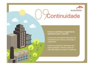 Continuidade
Fonte de cientistas e engenheiros
talentosos para o amanhã.
A economia de amanhã dependerá da
competência em ciência, tecnologia e
engenharia.
Conforme aumenta a demanda para
estas profissões, teremos cada vez
mais dificuldade em atrair os melhores.
 