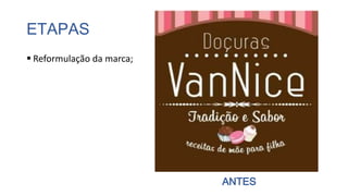 ETAPAS
 Reformulação da marca;
ANTES
 