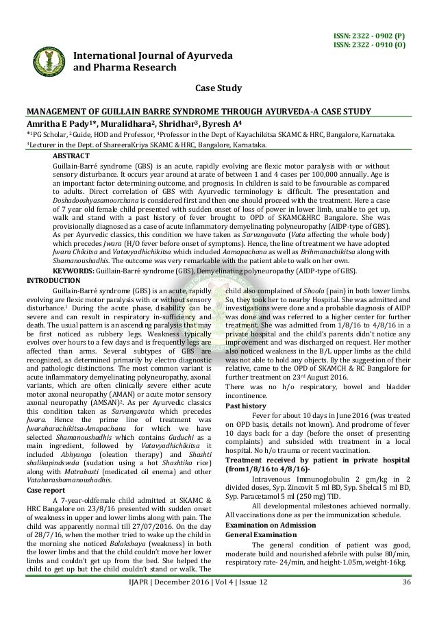 Management Of Guillain Barre Syndrome Through Ayurveda A Case Study Management Of Guillain Barre Syndrome Through Ayurveda A Case Study