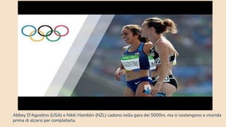 Despite being
red, Mars is a cold
place, not hot
Mercury is the
closest planet to
the Sun
DIRECT INDIRECT
Jupiter is the
biggest planet in
our Solar System
Venus has a
beautiful name,
but it’s very hot
Abbey D'Agostino (USA) e Nikki Hamblin (NZL) cadono nella gara dei 5000m, ma si sostengono a vicenda
prima di alzarsi per completarla.
 