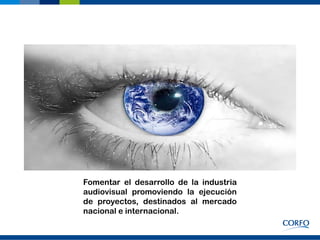 Fomentar el desarrollo de la industria
audiovisual promoviendo la ejecución
de proyectos, destinados al mercado
nacional e internacional.
 