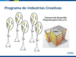 Programa de Industrias Creativas

                      Concurso de Desarrollo
                     Proyectos para Cine y Tv.




                               CORFO
 