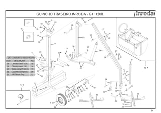 08
27
19
*
20
25
*
24
26
21
1110
09
02
27
23
46
03
06
05
16
1110
09
54
53
13
11
10
15
23
29
21
22
27
17
18
49
5051
52
01
48
33
32
31
37
39
34
35
36
38
43
41
42
40
44
30
04
45
57
*
07
14
12
28
42
40
41
42
40
41
GUINCHO TRASEIRO INRODA - GTI 1200
14
19
25
43
56
57
Cilindro curso 1025
Cilindro curso 190
Roda compl 7.50x16
Caçamba completa
Kit Válvula Seg.
16
16
11
09
12
DESCRIÇÃO PG
( ) CONJUNTO VIDE PÁGINA
*ITEM
*
56
*
55
47
42
40
41
 