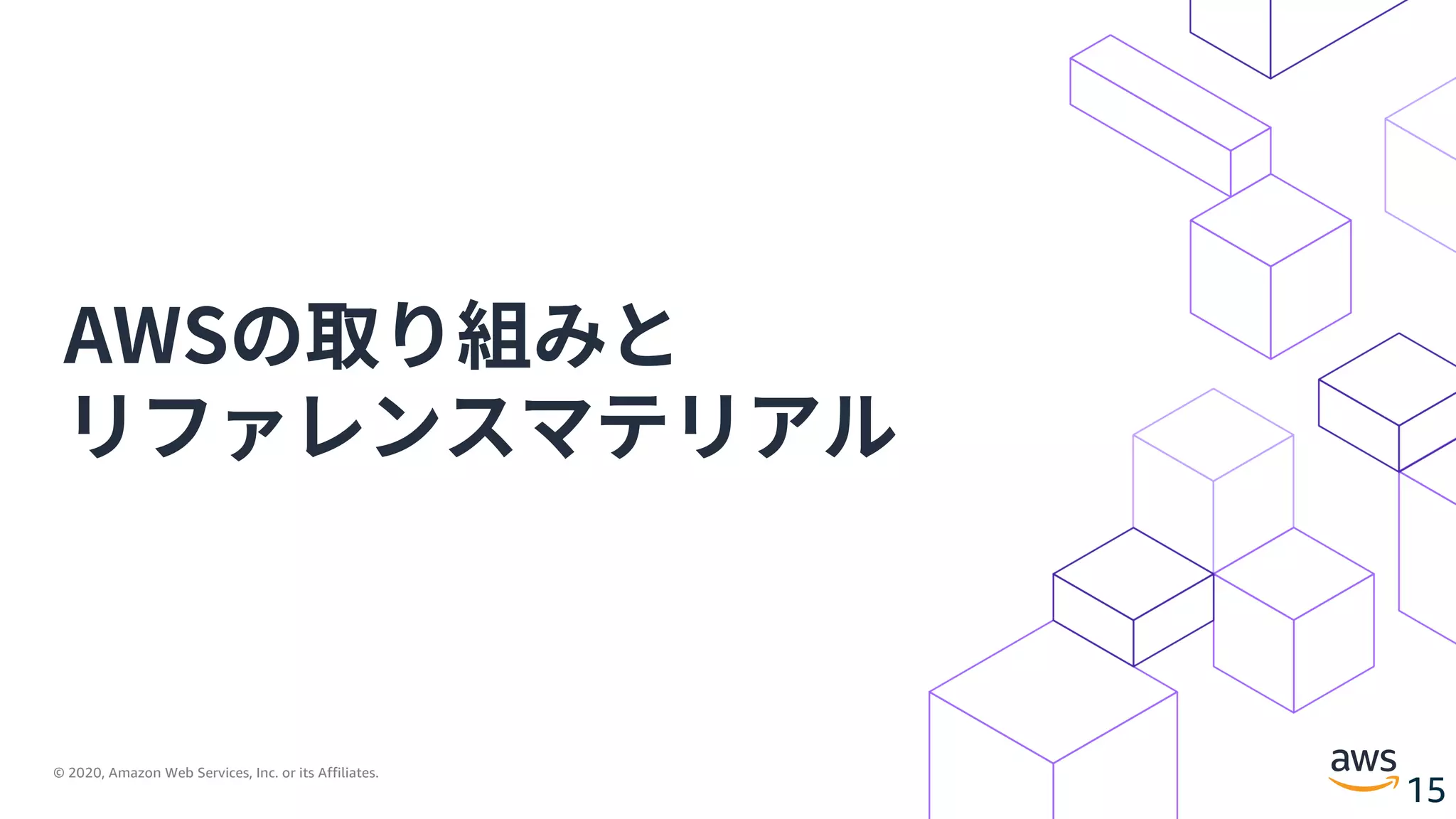© 2020, Amazon Web Services, Inc. or its Affiliates.
15
AWSの取り組みと
リファレンスマテリアル
 
