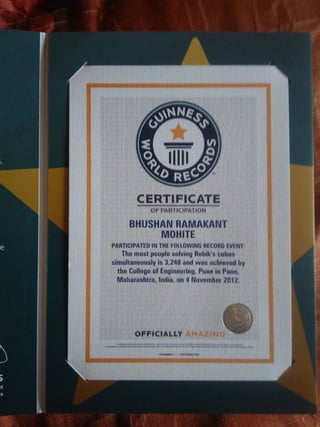 Guinness Book of world record certificate