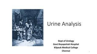 Urine Analysis
Dept of Urology
Govt Royapettah Hospital
Kilpauk Medical College
Chennai 1
 