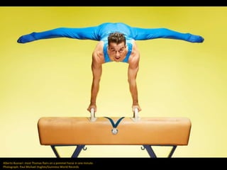 Alberto Busnari: most Thomas flairs on a pommel horse in one minute.
Photograph: Paul Michael Hughes/Guinness World Records
 