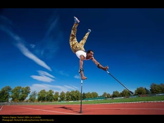 Tameru Zegeye: fastest 100m on crutches
Photograph: Richard Bradbury/Guinness World Records
 