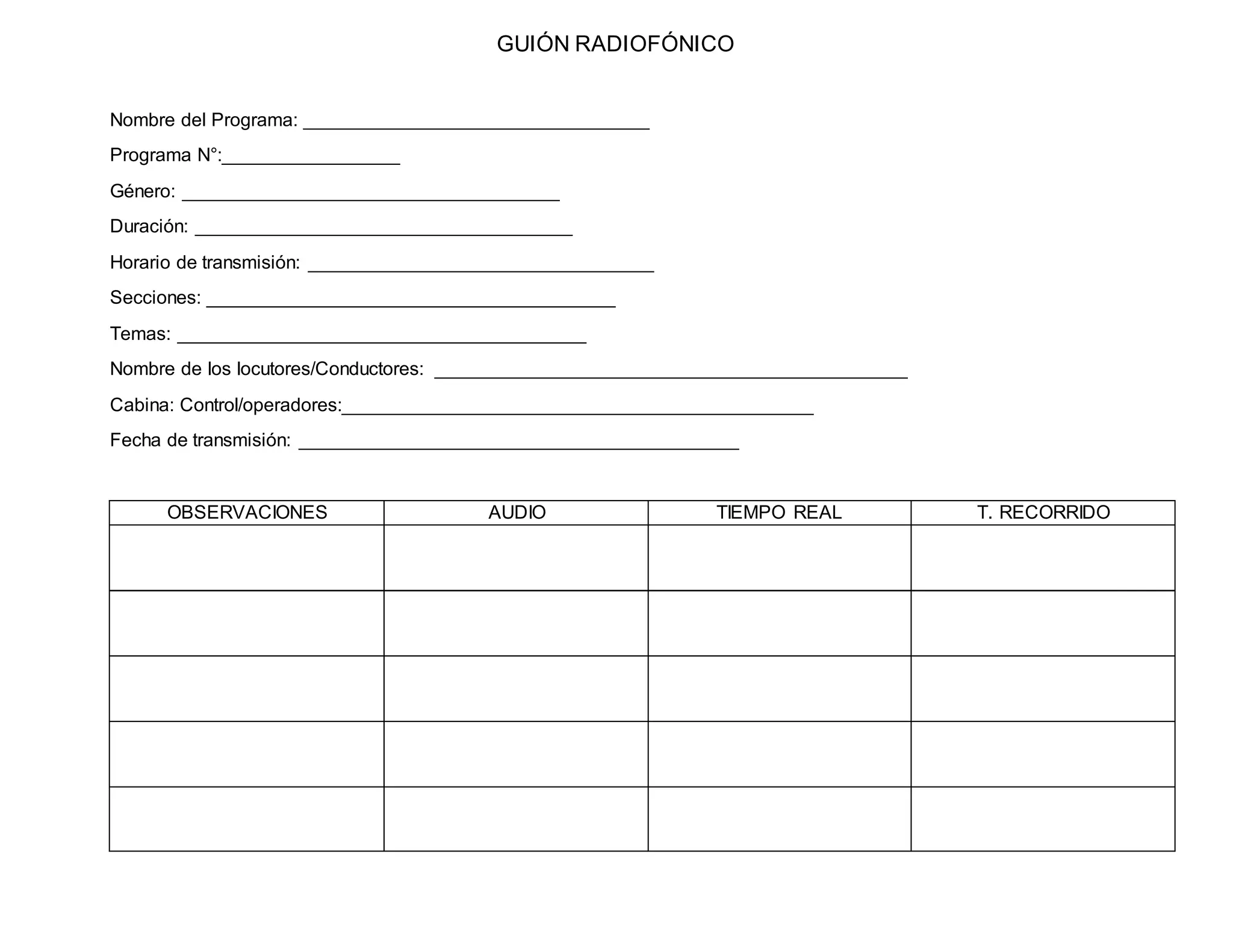 Plantilla Guión radiofónico | DOCX