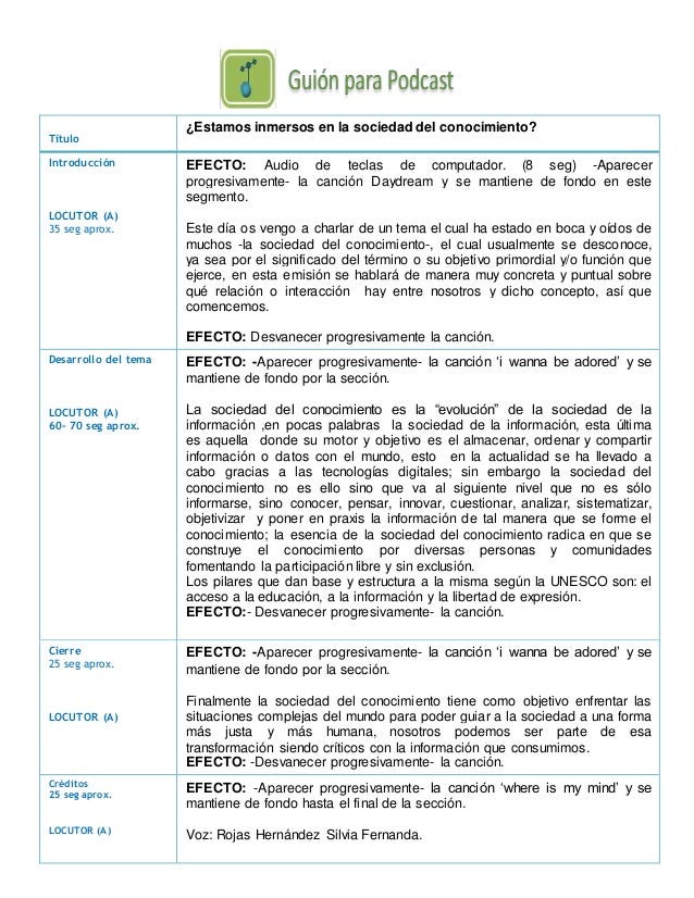 Guion Para Podcast Acerca De La Sociedad Del Conocimiento