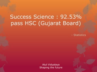 Success Science : 92.53%
pass HSC (Gujarat Board)
- Statistics
Atul Vidyalaya
Shaping the future
 