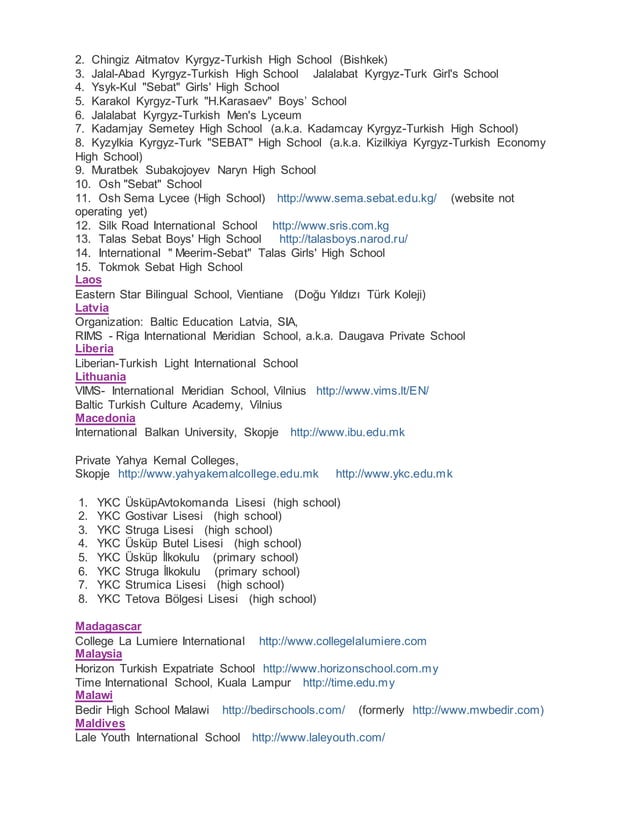 Gulen Schools Worldwide List DOCX Professional School