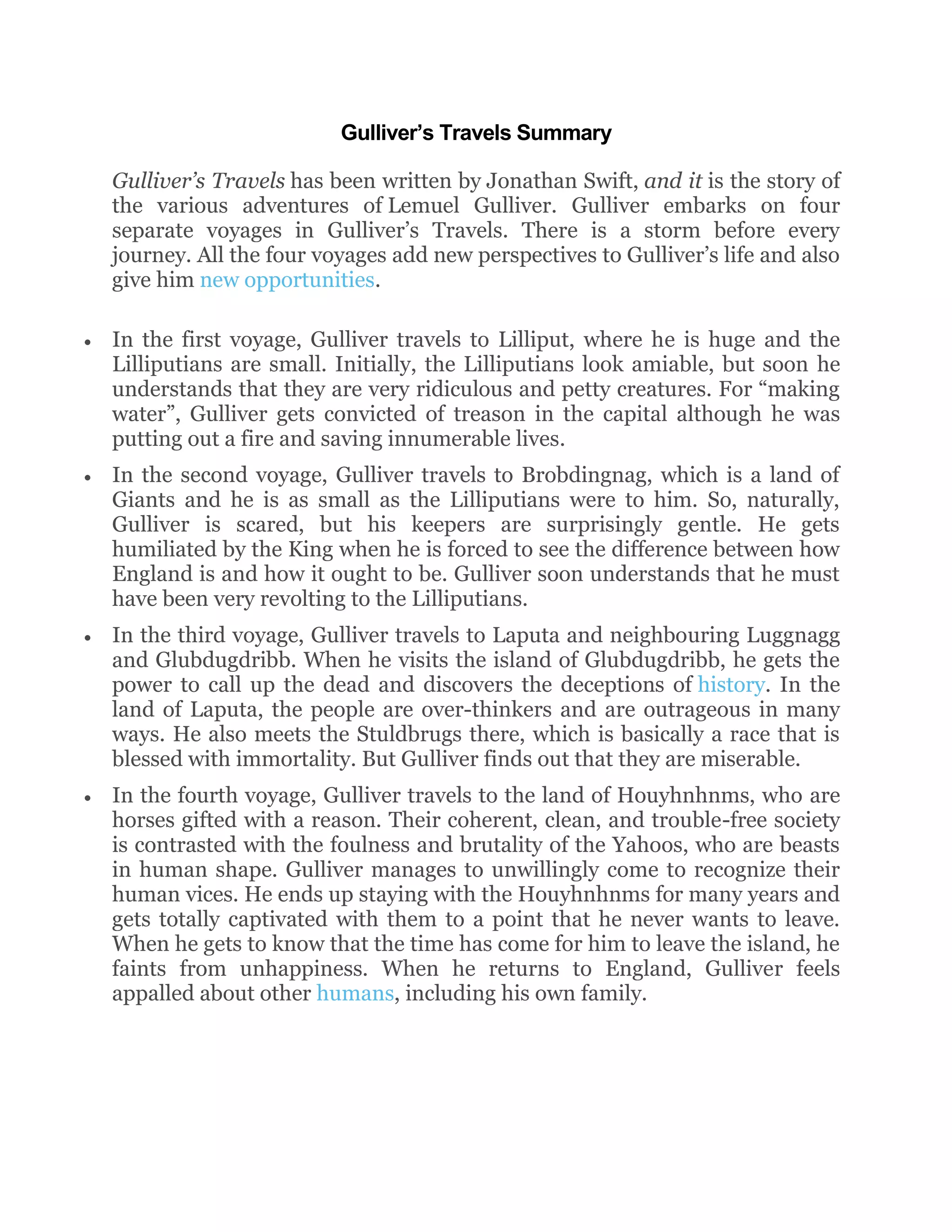 Gulliver travel's summary PDF