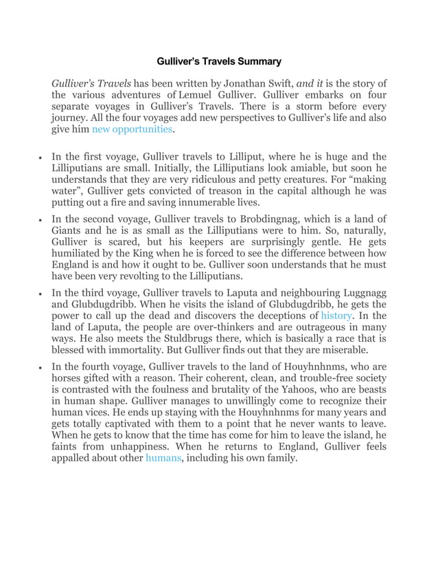 Gulliver travel's summary PDF
