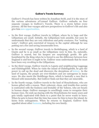 Gulliver Travel S Summary