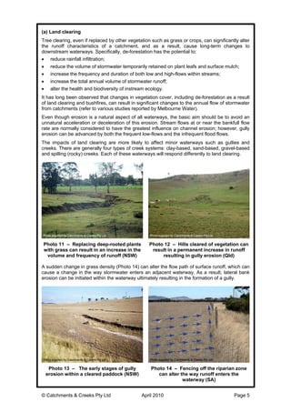 © Catchments & Creeks Pty Ltd April 2010 Page 5
(a) Land clearing
Tree clearing, even if replaced by other vegetation such...