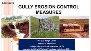 GULLY EROSION CONTROL
MEASURES
Lecture-9
Dr. Ajay Singh Lodhi
Assistant Professor
College of Agriculture, Balaghat (M.P.)
Jawahar Lal Krishi Vishwa Vidyalaya, Jabalpur (M.P.)
 