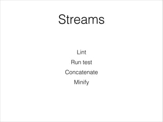 Streams
Lint
Run test
Concatenate
Minify
 