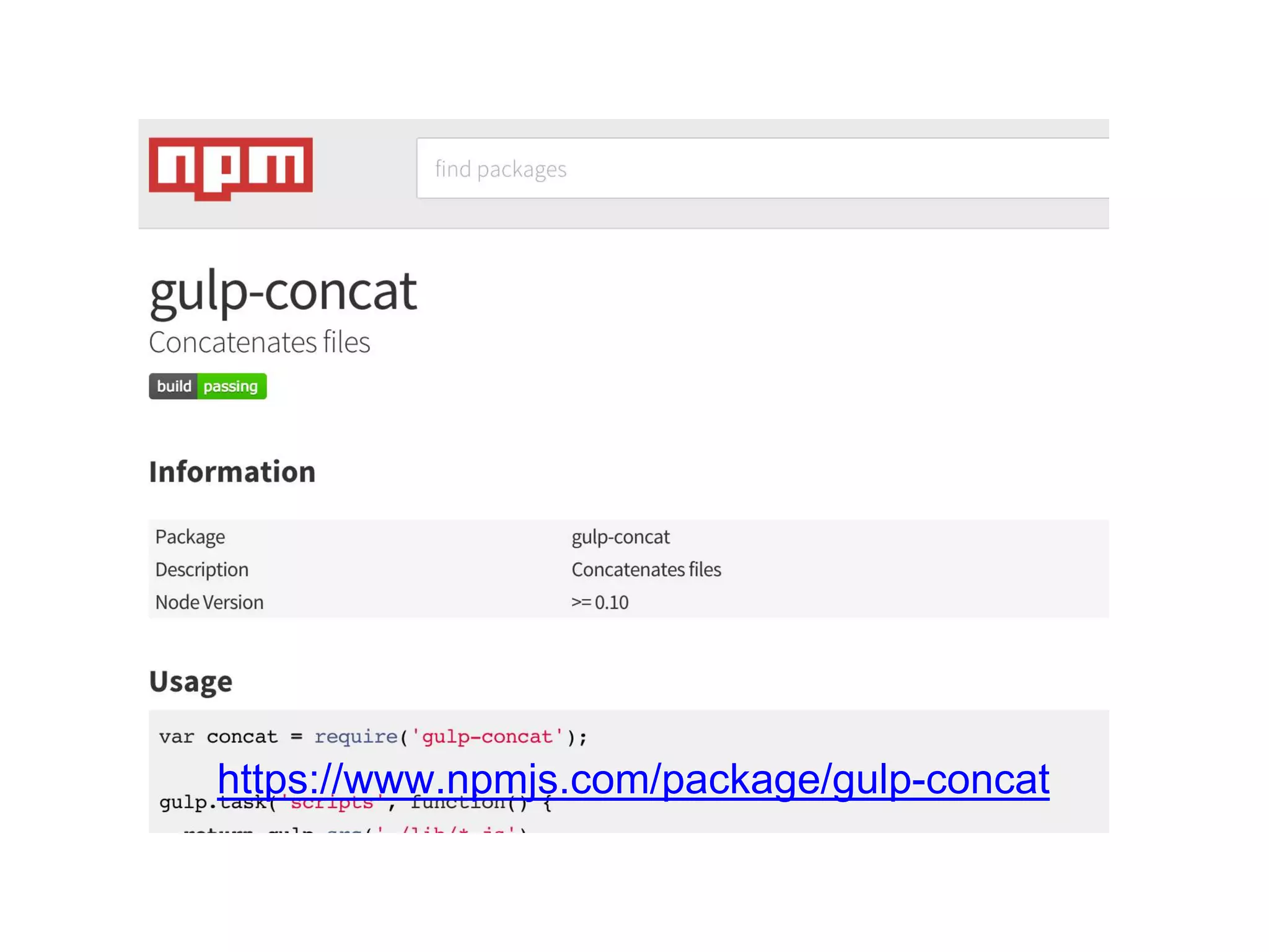  
https://www.npmjs.com/package/gulp-concat 
 